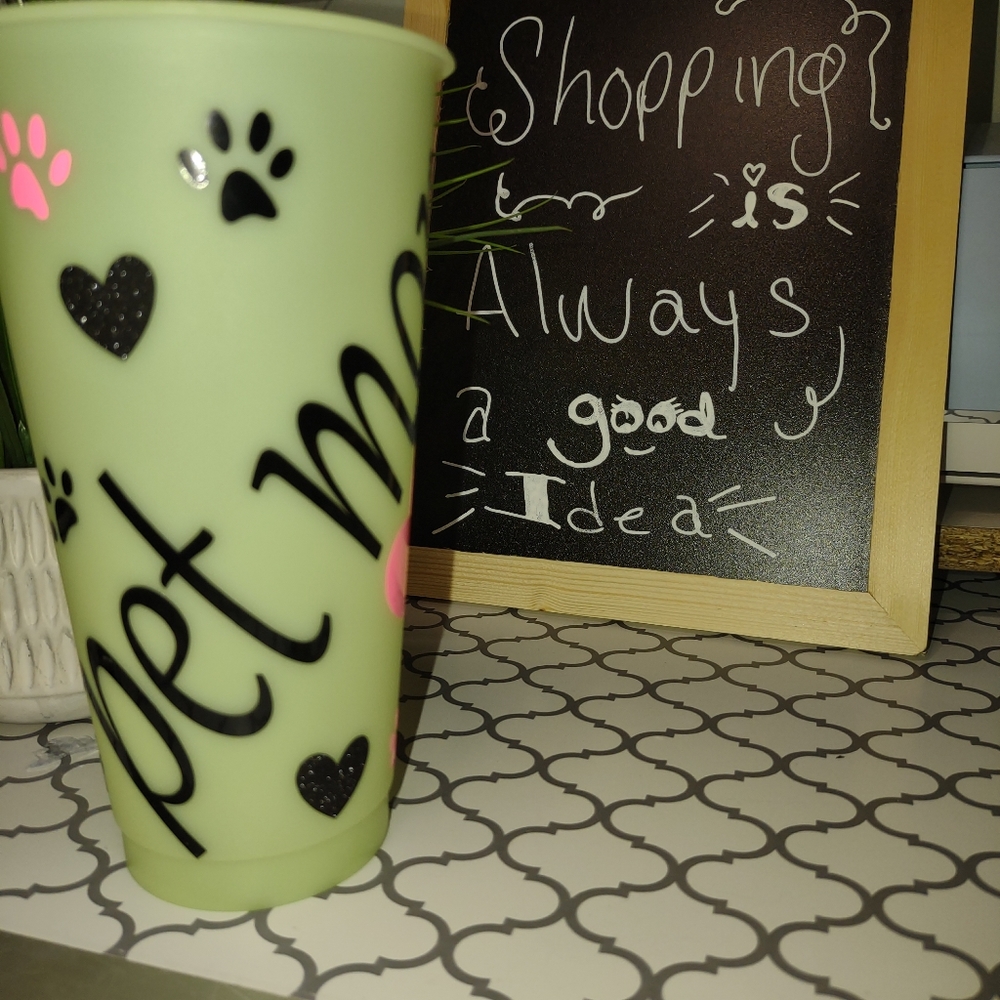 PET MOM Tall change color cup with,lid & straw